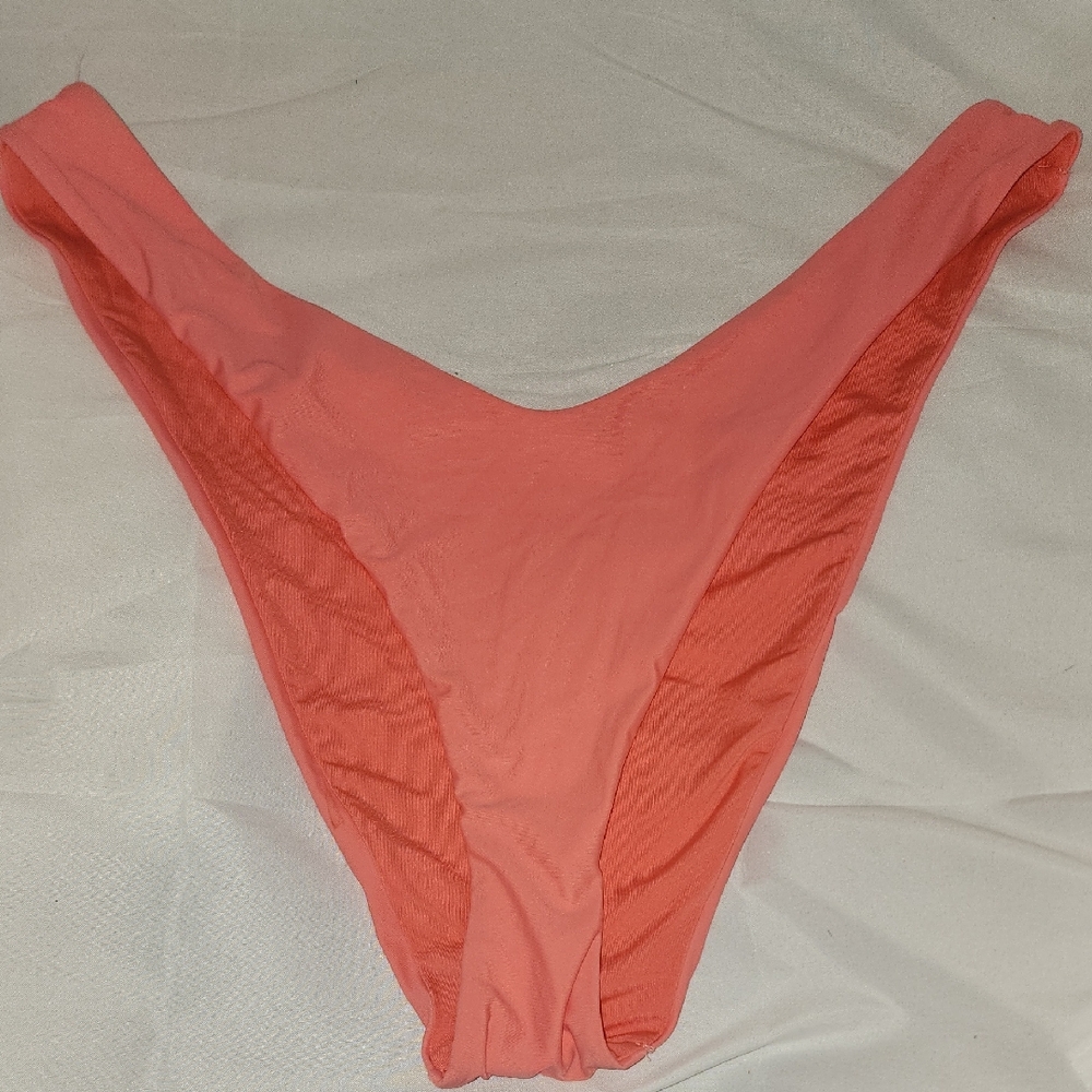 Aerie Pink High-Cut Bikini Bottom with Ruched Sides Coral